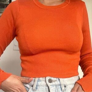 Zara Orange Long Sleeve Crop Top in M